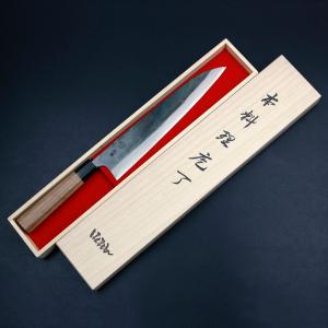 東周作 出刃包丁 片刃 150mm 青紙2号 付け鋼 霞研ぎ仕上げ 八角水牛柄