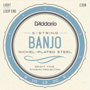 D'Addario NICKEL-PLATED STEEL EJ60 5-String Banjo, Nickel Plated, Light, 9-20 ダダリオ (バンジョー弦) (ネコポス)