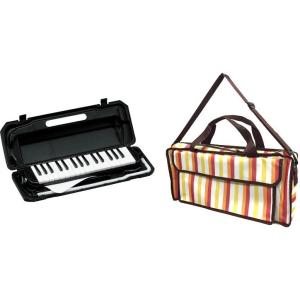 KC メロディピアノ P3001-32K/BK(ブラック) + KHB-05 (Multi Stripe) (鍵盤ハーモニカ+バッグセット) (ドレミシール付)（ご予約受付中）｜honten