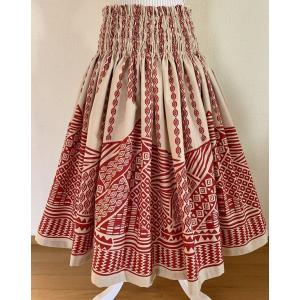 フラダンス パウスカート ベージュレッドタパ柄