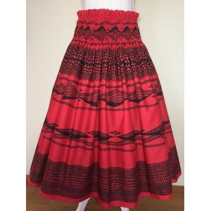 フラダンスパウスカート レッド ブラック カヒコ柄