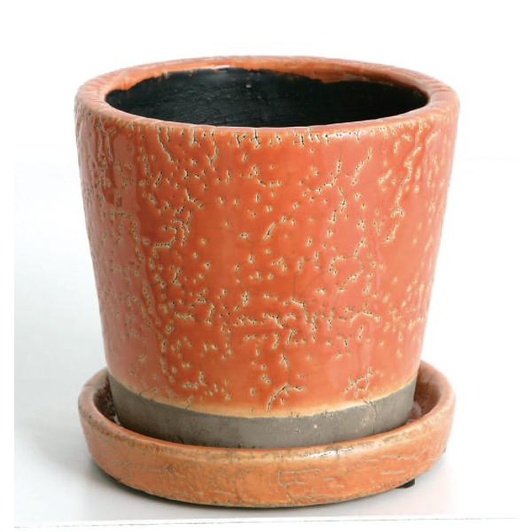 COLOR GLAZED POT  ORANGE カラーグレイズドポット　オレンジ ダルトン 受皿付...