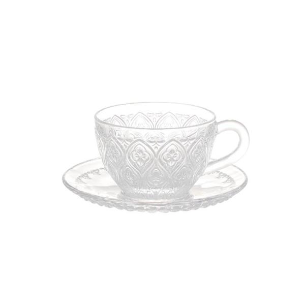 GLASS CUP &amp; SAUCER ''FIORE'' CLEAR グラスカップ＆ソーサー　”フィ...