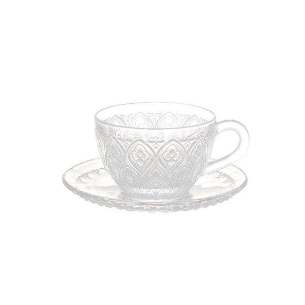 GLASS CUP &amp; SAUCER &apos;&apos;FIORE&apos;&apos; CLEAR グラスカップ＆ソーサー　”フィ...