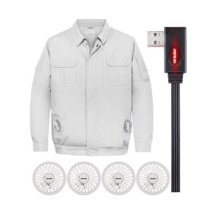 DEWBU 空調服 ファン4個付き 熱中症対策 作業服 釣り服 長袖半袖調節可 USBケーブル 3段階調節 静音エンジン 低騒音 超軽量 強い動力 DB-Z01（バッテリーなし）