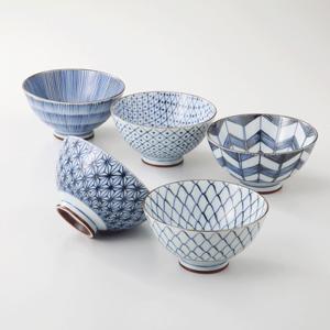 西海陶器 藍絵変り 反丼揃 美濃焼 磁器製 どんぶりが5個セット