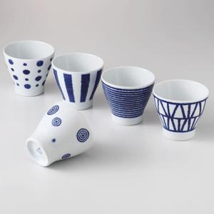 波佐見焼　西海陶器 　藍玉　カップ揃５個組　材質：磁器
