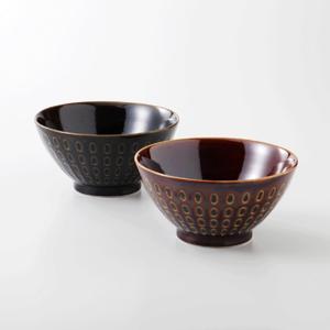美濃焼　西海陶器 　ピーコック　丼ペア　2個組　材質：磁器　幾何文様のように重なり合うデザインが個性的な丼ペアセットです。｜hoonstore