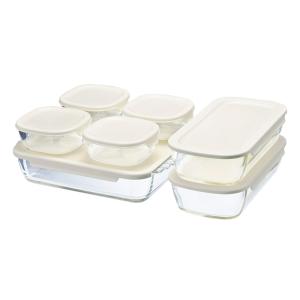 HARIO　ハリオ　スタッキング耐熱ガラス製コンテナ・スクエア7個セット 　蓋カラー：ホワイト 　満...