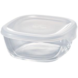 ハリオ ＨＡＲＩＯ　耐熱ガラス製保存容器　角型250ml　　蓋カラー：透明ホワイト　フタをしたまま電...