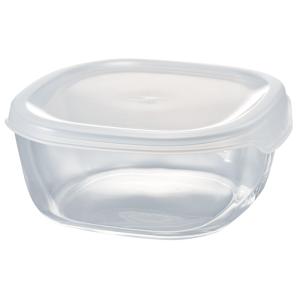 ハリオ ＨＡＲＩＯ　耐熱ガラス製保存容器　角型600ml　　蓋カラー：透明ホワイト　フタをしたまま電...