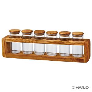 HARIO　ハリオ 　オリーブウッド　スパイスストッカー　6個セット　実用容量90ml　コーヒー豆30ｇ　耐熱ガラス｜hoonstore