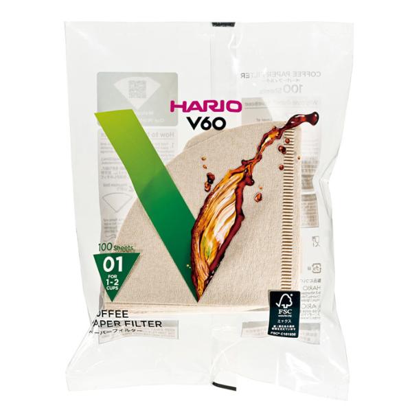 ハリオ ＨＡＲＩＯ　Ｖ６０用ペーパーフィルター　０１Ｍ　１００枚　１〜２杯用　ブラウン　※耳付きのペ...