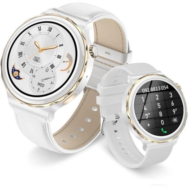 スマートウオッチ レディース 【NEWモデル Bluetooth通話 セラミックボディ】 1.36イ...