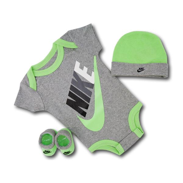べビー ナイキ ロンパース 3点セット Nike Infant Set 帽子 靴下 ギフトセット　灰...