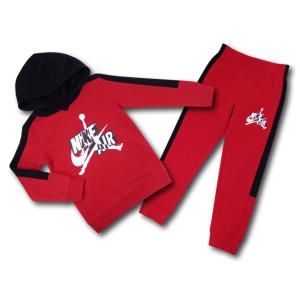 キッズ 子供用 ジョーダン パーカー ＆ パンツ スウェット セットアップ　Jordan Hoodie and Pants Set リトルキッズ 上下セット 赤黒白 BP936