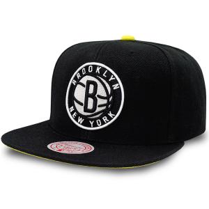 ミッチェル＆ネス NBA ブルックリン・ネッツ スナップバックキャップ Mitchell & Ness Brooklyn Nets Snapback Cap 帽子　黒白黄色 CN285｜hooptown