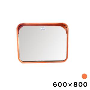 カーブミラー 大型ミラー 道路鏡 角型 600×800mm 金具付き 一面鏡 フード付き オレンジ ステンレス製 日本製 yh632-s｜hop4132