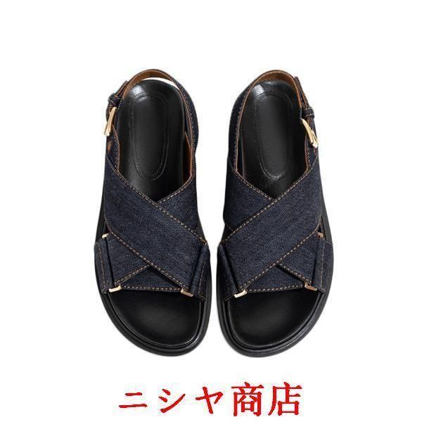 スポーツサンダル 厚底 3cm レディース スニーカー デニム クロスベル ベルトプラットフォーム ...