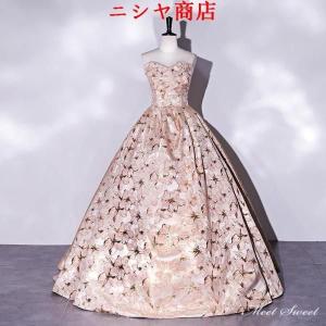 カラードレス 編み上げ ピンク 花柄 ビスチェ ...の商品画像