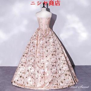 カラードレス 編み上げ ピンク 花柄 ビスチェ...の詳細画像3