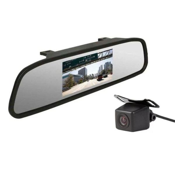 4.3インチルームミラーモニター+小型・防水バックカメラセット 42万画素 広角レンズ 正像鏡像・ガ...