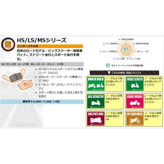 バンディット250リミテッド/91-93 F フロント 用 SBS ブレーキパッド タイプHS ロー...