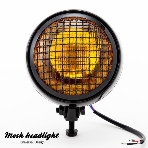 在庫有 バイク用 ヘッドライト メッシュスタイルベーツライト ブラック/イエロー ヘッドライト本体 ...