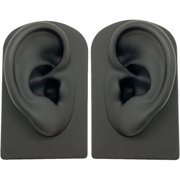 耳 模型 シリコン 左右セット アクセサリー 両耳 両耳模型 リアル耳模型 ピアス飾り( ブラック)