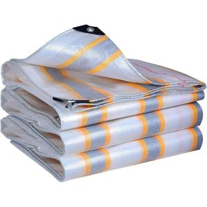 防水シート 屋外 屋根 厚手 ビニールシート 両面防水 防雨 防風 多肉 植物 HDPE製 MDM (金銀のしま,  4.8Mx7.8M)