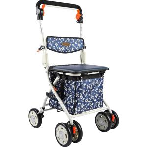 シルバーカー 折り畳み 座れる アルミ製 四輪歩行車 足置き付き 高さ