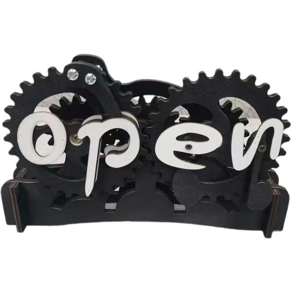 からくり看板 営業中 英語 歯車式 MDM( ブラック)