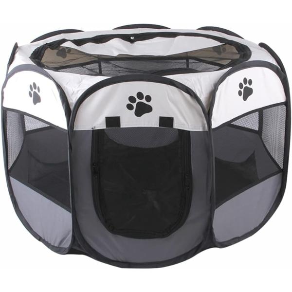 ペット用 犬 猫 ケージ 八角形 折りたたみサークル MDM( グレー,  Ｌ)