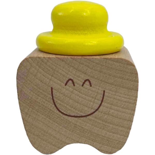 乳歯ケース 木製 コンパクト 乳歯入れ ティースケース 保存( 黄色)