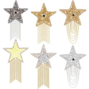 PandaHall ワッペン キラキラ 星 タッセルワッペン ラインストーン アップリケ 可愛い装飾 6枚セット パッチ MDM( MIX色)