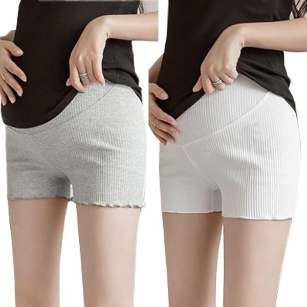 マタニティ レギンス ショートパンツ インナー ゴム 調節可能( ホワイト＆グレー,  Free S...