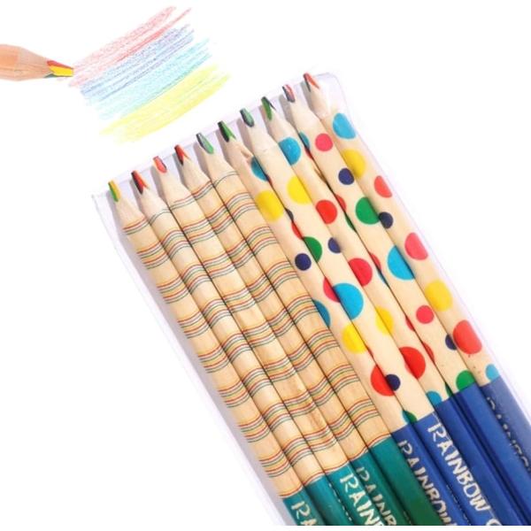カラフル色鉛筆 レインボー色鉛筆 4色芯 多色えんぴつ 4色鉛筆 虹色鉛筆( 三角軸 10本セット)