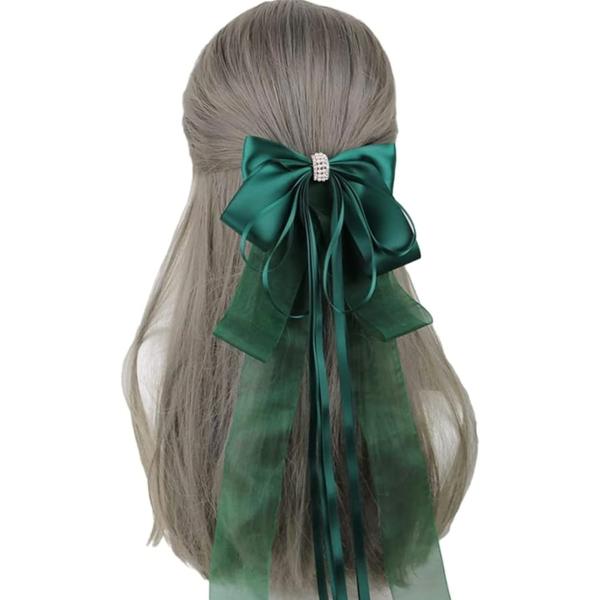 リボン 髪飾り 大きめリボン バレッタ ヘアアクセサリー ゴスロリ ロリータ レース(グリーン)
