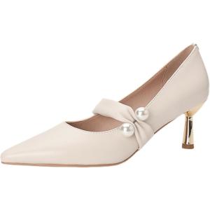 パールデザインパンプス 6cmヒール レディース靴 JS49-IV-235(アイボリー,  23.5...