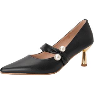 パールデザインパンプス 6cmヒール レディース靴 JS49-BK-230(ブラック,  23.0 ...