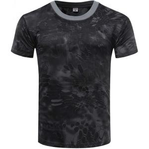 Tシャツ メンズ 半袖 迷彩 インナー クルーネック ドライ メッシュ UVカット 軽量 速乾 柄 XXL( 黒タイフォン,  2XL)の商品画像