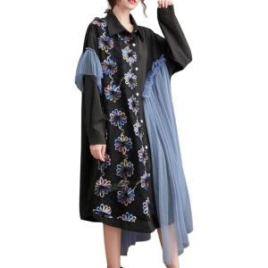 レディレイジー モード系 シャツワンピ 長袖 花 レース 異素材ミックス 黒 ブラック 撮影 衣装 ...