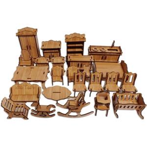 爆買 ドールハウス テーブル イス 4脚 ミニチュア 家具 木製 1/12