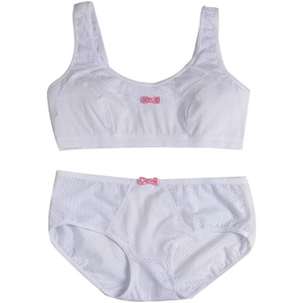 リアルJSシリーズ ノンワイヤー メッシュ仕様 ブラジャー ショーツ セット スポブラ( ホワイト,...