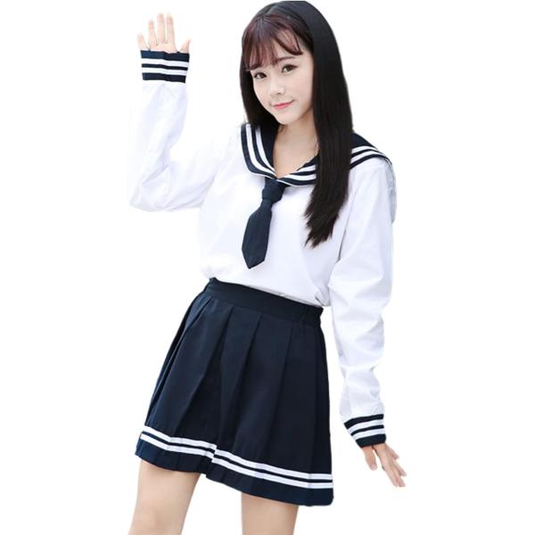 セーラー服 コスプレ 長袖 スカート ネクタイ付き 3点セット( L) 制服 コスチューム