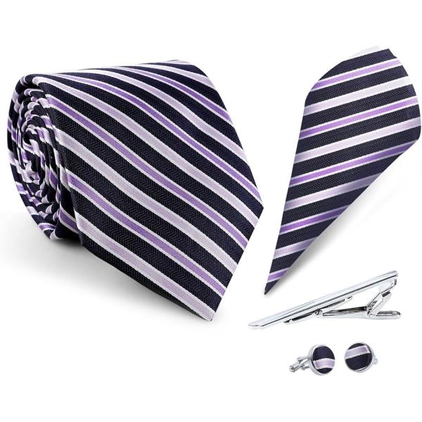 ネクタイ チーフ タイピン 5点セット ビジネス 結婚式 就活 MDM( D11 パープルストライプ...