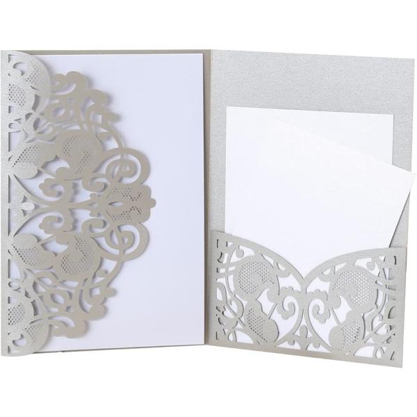 メッセージカード グリーティングカード レーザーカット ポケット付き 三つ折り レース風 封筒 MD...