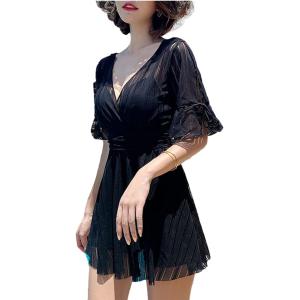 ジーティアモ 水着 レディース かわいい ワンピース スカート オールインワン おしゃれ( ブラック...