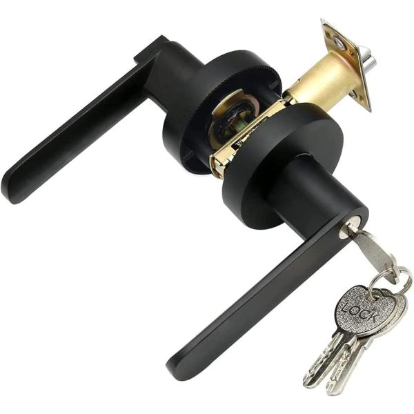 ドアノブ 鍵付き 室内 浴室 レバーハンドル MDM(円黒ET002-3鍵付き)