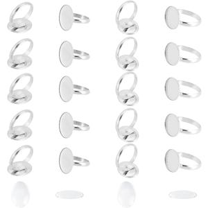20個 2スタイル 指輪ベゼル ミール皿 リング 楕円形 台座 指輪作り( ステンレス色-2スタイル-20個,  トレイ18.5mm)